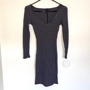 American Eagle Black & White Striped Fitted Dress